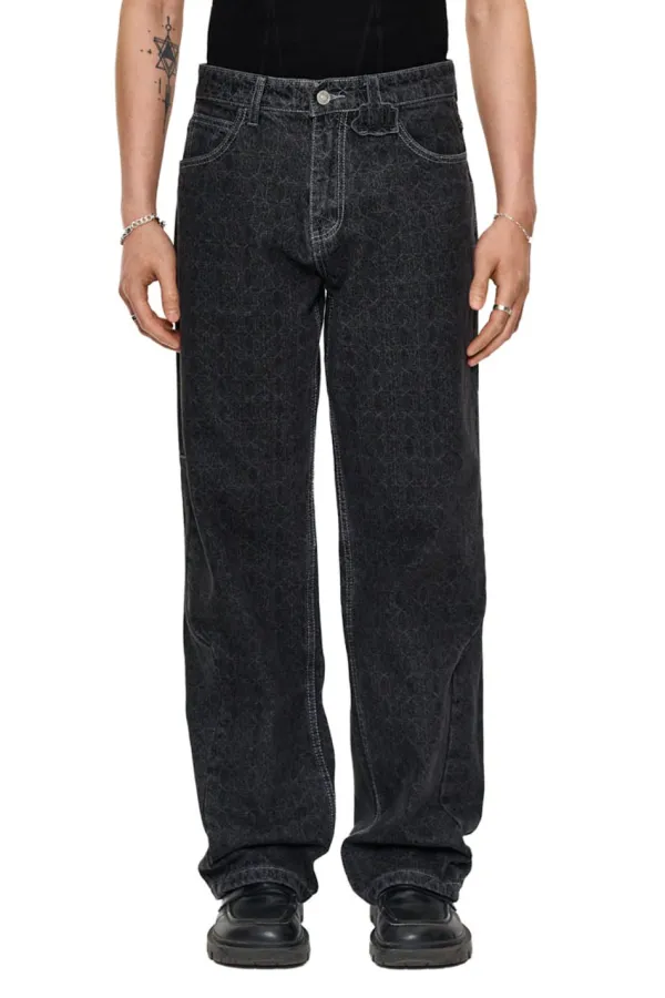 OLAKALA Cc Black Monogram Denim Pants New