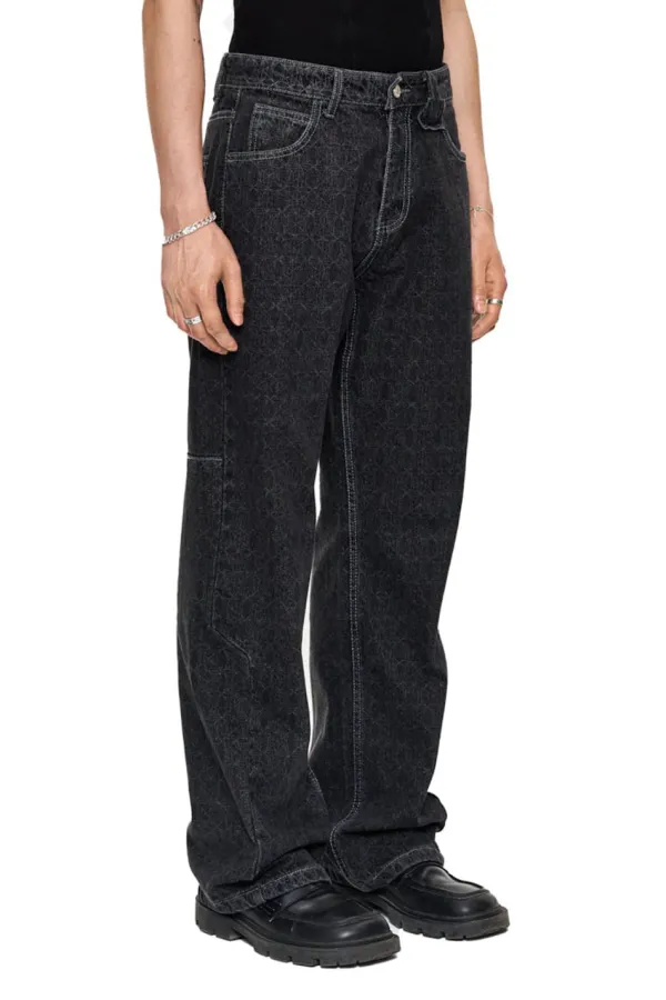 OLAKALA Cc Black Monogram Denim Pants New