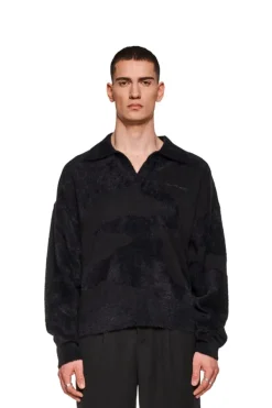 OLAKALA Glitched Fuzzy Polo Black Clearance