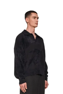 OLAKALA Glitched Fuzzy Polo Black Clearance